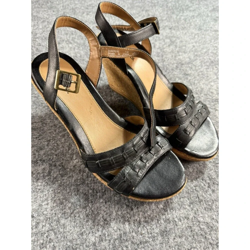 Clarks Leather Slingback Wedge Sandals – Black/Brown – Women’s Size 7 – Buckle - Picture 2 of 9
